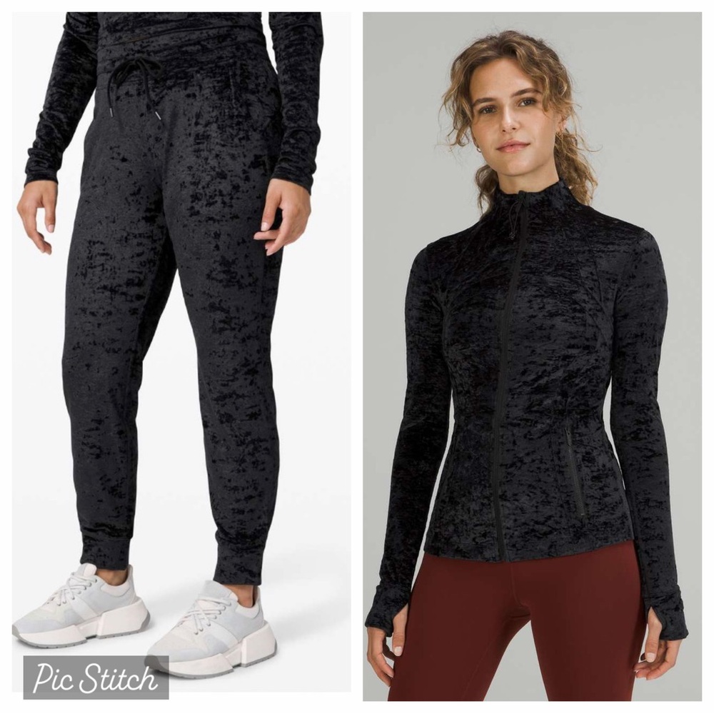 Lululemon Black Crush - Velour Velvet zip up and jogger set